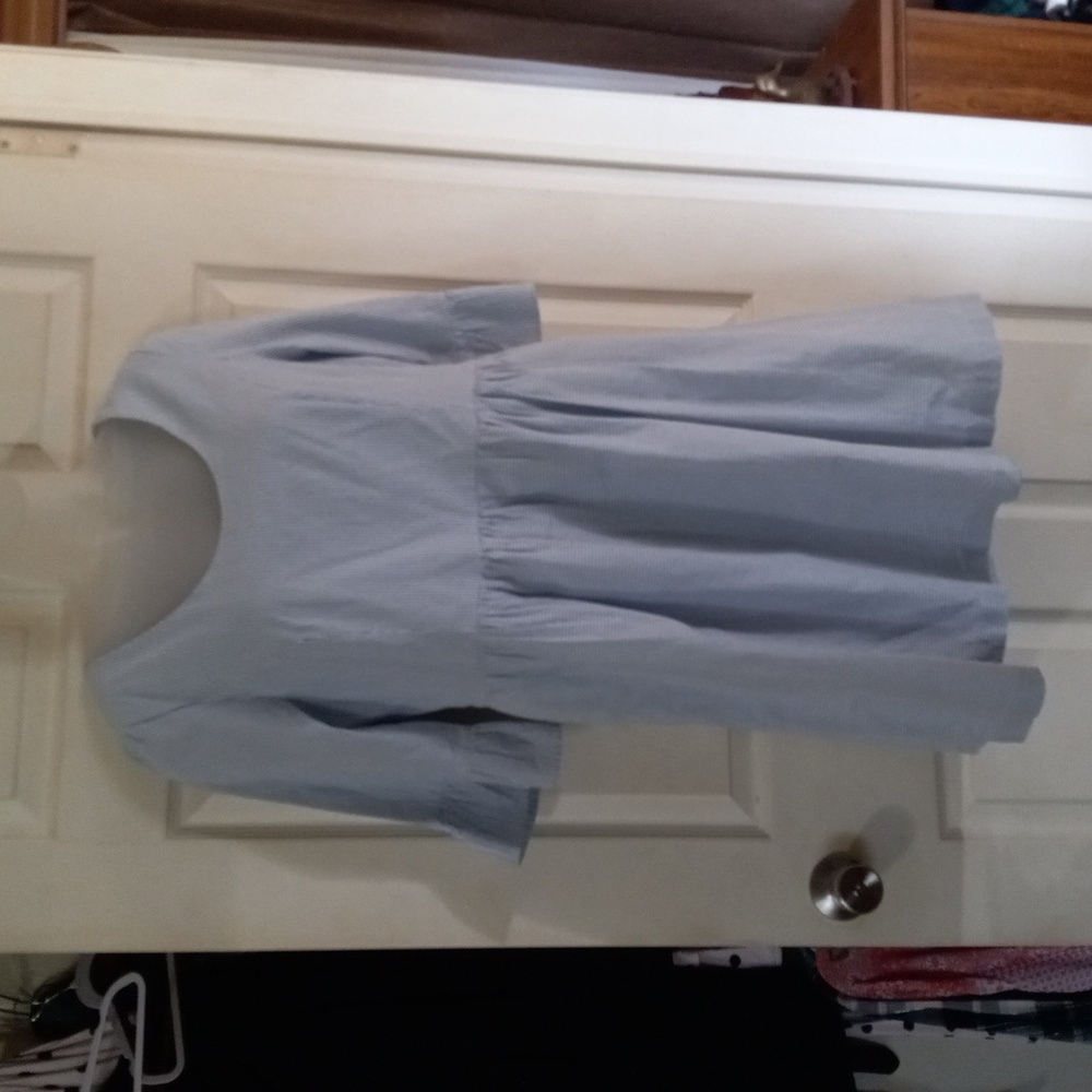 Hope & Henry 100% Organic Cotton Ruffle Cuff Seersucker Dress Light Blue Size10 - Picture 2 of 16